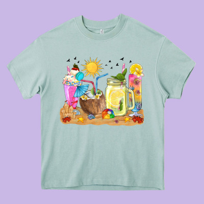 Summer Drinks Coffee Cups Heavy Core Tee Designed By Texasbilliewilder