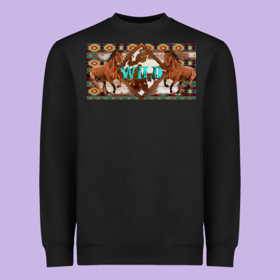 Aztec Horses And Wild With Cowhide License Plate Template Heavyweight Sweatshirt Designed By Artiststas