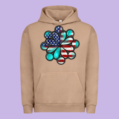 American Flag Turquoise Gemstone 4th Of July Urban Hoodie Designed By Cowgirlartshop