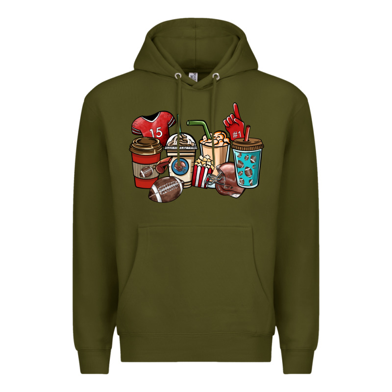 Football Coffee Cups Premium Hoodie by NancyCooperArtShop | Teevron