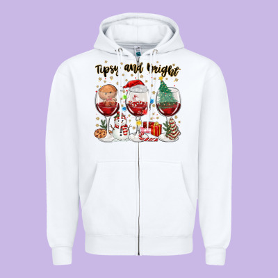 Tipsy And Bright Christmas Zipper Hoodie Designed By Maliassmallbusiness