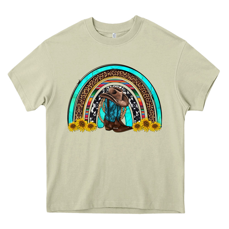 Western Cowboy Boots Sunflowers Rainbow Heavy Core Tee by RanaPortraitStore | Teevron