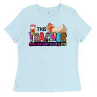 Baby Blue this teacher wears her heart on her sleeve Ladies Tee - Zillion Design Studio