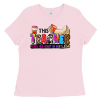 Bubblegum Pink this teacher wears her heart on her sleeve Ladies Tee - Zillion Design Studio