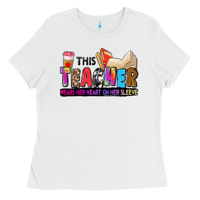 This Teacher Wears Her Heart On Her Sleeve Ladies Tee by Zillion Design Studio | Teevron