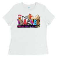 White this teacher wears her heart on her sleeve Ladies Tee - Zillion Design Studio