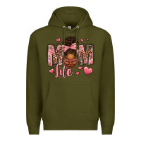 Army Green Afro Messy Bun Mom Life Premium Hoodie - texasbilliewilder
