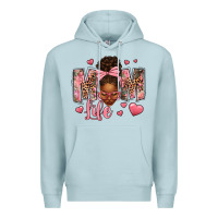 Blue Mist Afro Messy Bun Mom Life Premium Hoodie - texasbilliewilder