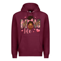 Burgundy Afro Messy Bun Mom Life Premium Hoodie - texasbilliewilder