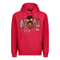 Cardinal Afro Messy Bun Mom Life Premium Hoodie - texasbilliewilder