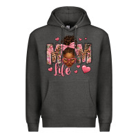 Charcoal Heather Afro Messy Bun Mom Life Premium Hoodie - texasbilliewilder