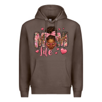 Coffee Afro Messy Bun Mom Life Premium Hoodie - texasbilliewilder