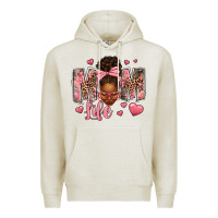 Oatmeal Heather Afro Messy Bun Mom Life Premium Hoodie - texasbilliewilder
