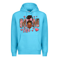 Ocean Blue Afro Messy Bun Mom Life Premium Hoodie - texasbilliewilder
