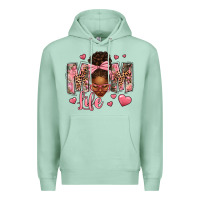 Seafoam Afro Messy Bun Mom Life Premium Hoodie - texasbilliewilder