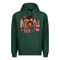 Sports Green Afro Messy Bun Mom Life Premium Hoodie - texasbilliewilder
