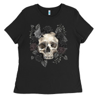 Black Floral skull Ladies Tee - RanaPortraitStore
