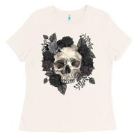 Bone Floral skull Ladies Tee - RanaPortraitStore