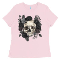 Bubblegum Pink Floral skull Ladies Tee - RanaPortraitStore