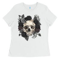 White Floral skull Ladies Tee - RanaPortraitStore