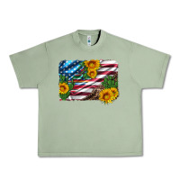 Oil Green usa flag and sunflower serape leopard and cactus Urban Heavy Tee - Artiststas
