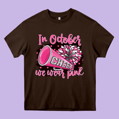 In October We Wear Pink Cheer Heavy Core Tee Designed By Barkaloodesign