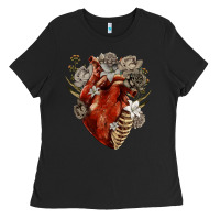 Black Flower anatomical heart Ladies Tee - RanaPortraitStore