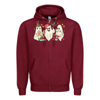Burgundy Christmas ghosts Zipper Hoodie - MaliasSmallBusiness