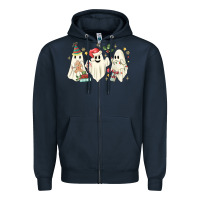 Navy Christmas ghosts Zipper Hoodie - MaliasSmallBusiness