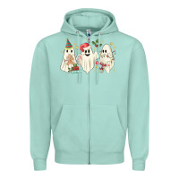 Seafoam Christmas ghosts Zipper Hoodie - MaliasSmallBusiness