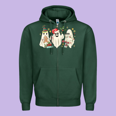 Christmas Ghosts Zipper Hoodie Designed By Maliassmallbusiness