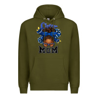 Army Green Cheer Mom Afro Messy Bun Premium Hoodie - texasbilliewilder