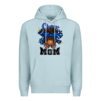 Blue Mist Cheer Mom Afro Messy Bun Premium Hoodie - texasbilliewilder