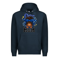 Navy Cheer Mom Afro Messy Bun Premium Hoodie - texasbilliewilder
