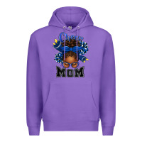 Purple Cheer Mom Afro Messy Bun Premium Hoodie - texasbilliewilder