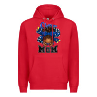 Red Cheer Mom Afro Messy Bun Premium Hoodie - texasbilliewilder