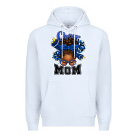 White Cheer Mom Afro Messy Bun Premium Hoodie - texasbilliewilder