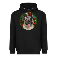 Black Christmas Pug With Buffalo Plaid Heavyweight Hoodie - RanaPortraitStore