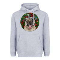 Heather Grey Christmas Pug With Buffalo Plaid Heavyweight Hoodie - RanaPortraitStore