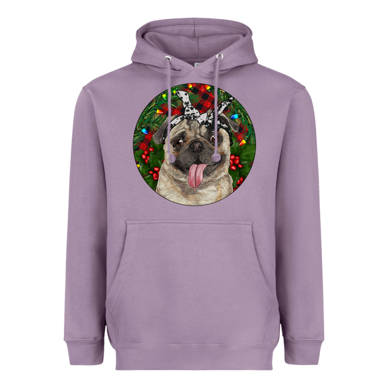 Christmas Pug With Buffalo Plaid Heavyweight Hoodie by RanaPortraitStore | Teevron