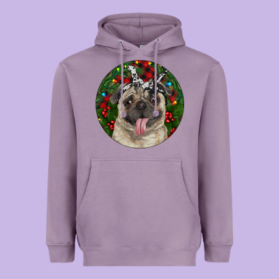 Christmas Pug With Buffalo Plaid Heavyweight Hoodie Designed By Ranaportraitstore