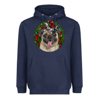 Navy Christmas Pug With Buffalo Plaid Heavyweight Hoodie - RanaPortraitStore