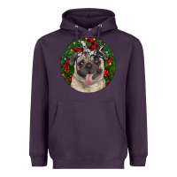 Plum Christmas Pug With Buffalo Plaid Heavyweight Hoodie - RanaPortraitStore