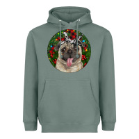 Sage Christmas Pug With Buffalo Plaid Heavyweight Hoodie - RanaPortraitStore