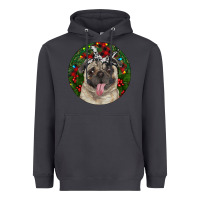 Smoke Christmas Pug With Buffalo Plaid Heavyweight Hoodie - RanaPortraitStore