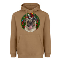 Toasted Coconut Christmas Pug With Buffalo Plaid Heavyweight Hoodie - RanaPortraitStore