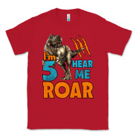 Red i'm five hear me roar dinosaur birthday Classic Tee - LillyAllenDesigns