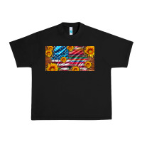 Black usa flag and serape with leopard and sunflowers license plate Urban Heavy Tee - Artiststas