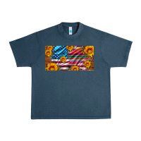 Midnight Navy usa flag and serape with leopard and sunflowers license plate Urban Heavy Tee - Artiststas