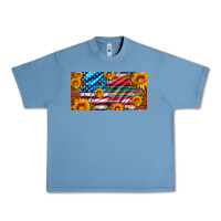 Pebble Blue usa flag and serape with leopard and sunflowers license plate Urban Heavy Tee - Artiststas